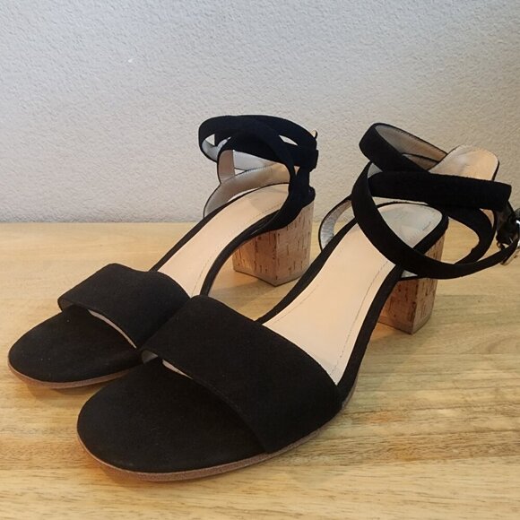 Pour la Victoire Black Leather Strappy Cork Heels Womens 8.5 - Picture 6 of 12